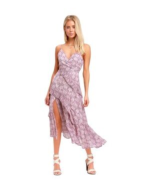 Lulu's These Memories Lavender Floral Print Ruffled Midi Dress Flawed Medium